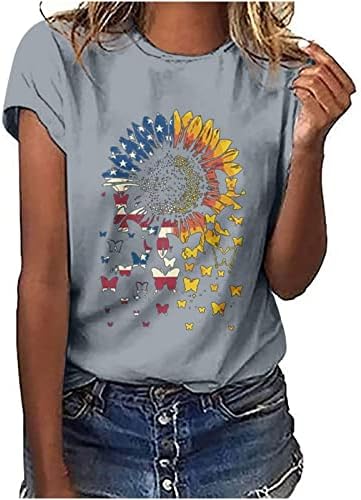 Majica Dana neovisnosti Žene Američke zastave Suncokret Tees ljetni kratki rukavi Patriotski vrhovi - 4. srpnja majice za majice