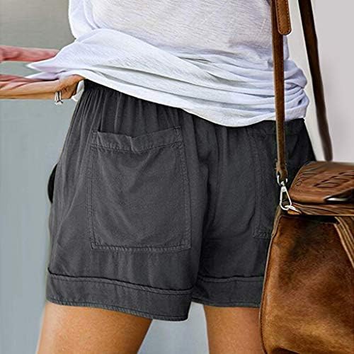 Forwelly ženske ležerne prevelike kratke hlače ljetne elastične elastične struke Udobno pamučno platno kratke hlače s džepovima
