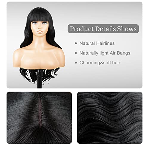 Perika s šiškama za žene, prirodna crna valovita kosa od 26 inča labavog izgleda, Sintetičke perike otporne na toplinu izrađene od