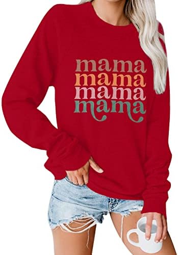 Cvjetajuća ženska mama mamaska ​​majica Posada dugih rukava ležerna slova tisak Slatke košulje grafički pulover