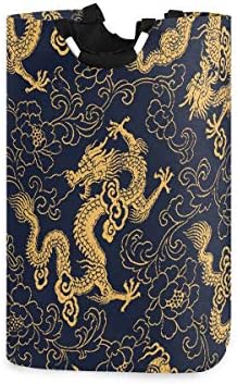 + Kineski tradicionalni uzorak zlatnog zmaja i cvijeta božura velika torba za rublje košarica za kupnju poliesterska sklopiva košara
