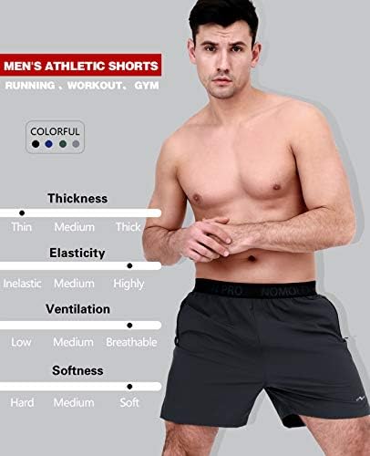 Nomolen muške atletske kratke hlače od 5 inča teretane treninga s džepovima s patentnim zatvaračem lagane brze suhe kratke kratke hlače