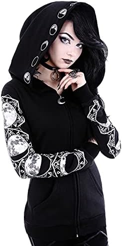Žene punk gotičke dukserice čarobnjaštvo Mjesec dugačka kapuljača Preveliki zip dugih rukava up Hoodie