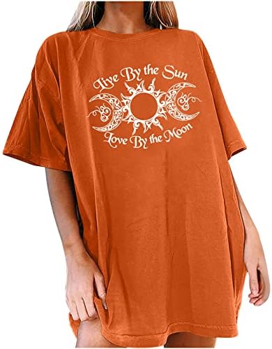 Žene Sunce i Mjesec Grafički tiskani majica Predimenzionirana posada kratkih rukava Drop ramena ležerna majica