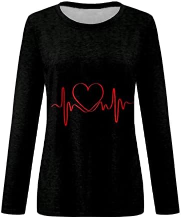 Valentine majice za žene, okrugli vratni vrhovi pulover dugih rukava Ljubav srce grafičke dukseve par majice vrhovi