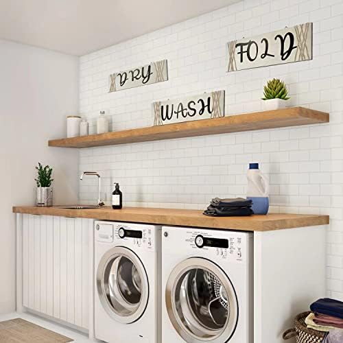 Drvena rublja zidna umjetnička dekor, 3pcs rustikalno pranje | Suho | Preklopivi znakovi viseći ploča za praonica rublja kupaonica,