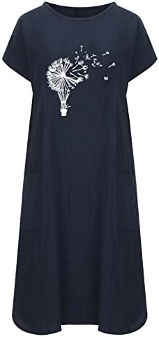 Nokmopo seksi haljine za žene modne ljetne haljine za O-Neck džepni print kratke rukave haljine ženske haljine