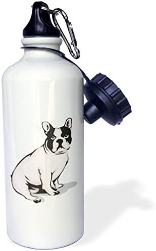 3Drose Slatko i lukavo pseće sjedenje francuskog buldoga Sportska boca vode, 21 oz, bijela