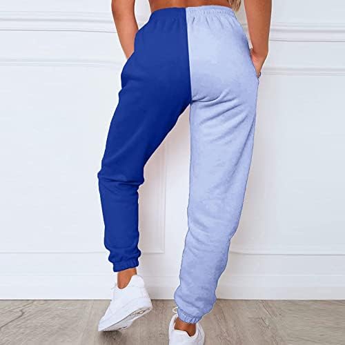 Ženski colorblock trenerkatni elastični elastični visoki struk trčanje joggers hlače casual strugača hlača s džepom