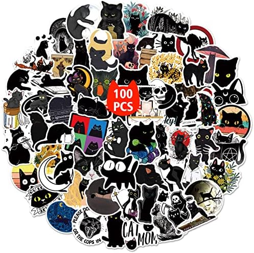 Crne mačke naljepnice 100 pcs Slatka crtana životinja duhovi mačke naljepnice naljepnica pakiranje vodootporni vinilni dekor za vodenu