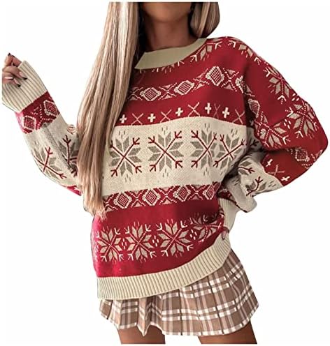 Ženske pulover dukserice dragi uzorak jelena uzorka za vrat predimenzionirane vintage uniformne vrhove teretane za žene