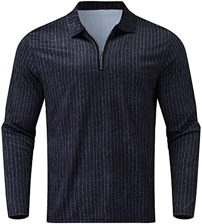 WOCACHI ZIPPER POLO majice za muške, jeseni prugasti mišićni dugi rukav majica s zip up Business casual golf vrhovi za posao