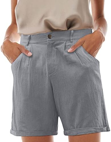 Kratke hlače za žene visoko elastične pamučne lanene lanene boje s presavijenim rubnim kratkim kratkim hlačama protočne kratke hlače