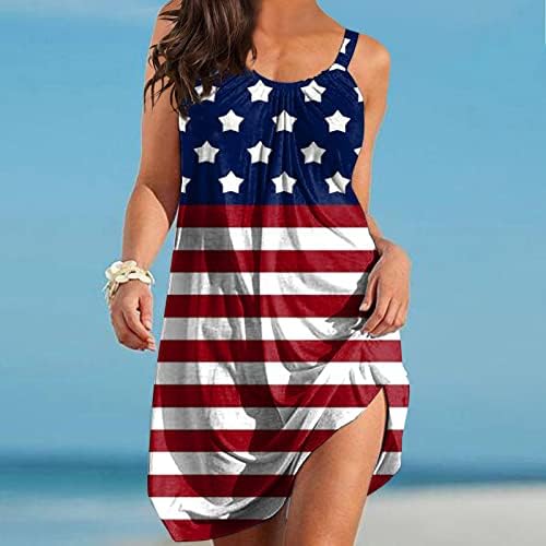 4. srpnja ljetna ležerna haljina za žene s američkom zastavom, boho Haljina Bez rukava s okruglim vratom, lepršave labave mini sarafane