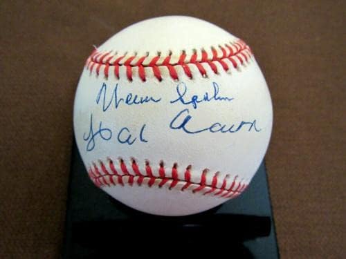 Hank Aaron 57 MVP Warren Spahn 57 Cy Hof Braves potpisao auto -baseball JSA Loa - Autografirani bejzbol