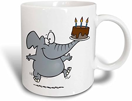 3Drose Slatki slon s čokoladnom rođendanskom tortom keramička šalica, 11 oz, bijela