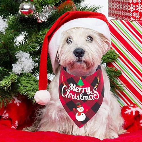 Adoggygo 2 paket Dog Bandana božićni klasični PLAID PET ŠABLE TRIANGLE BIBS KERCHIEF Sretan Božić Santa Snowman Print za kućne ljubimce