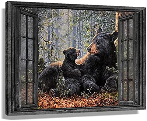 Crni medvjedi ispred prozora Smiješna životinja Vintage plakat slika zidne umjetničke slike Print za spavaću sobu zid viseće kuhinjske