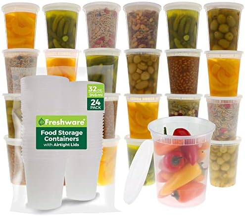 Spremnici za skladištenje hrane br. [24 kompleta] plastične posude za delikatese od 32 oz s poklopcima, sluz, juha, spremnici za kuhanje