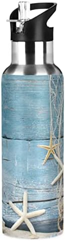 Oarencol zvijezde morske školjke boca od nehrđajućeg čelika rustikalno plava drvena vakuuma izolirana termos sa slamnastim poklopcem