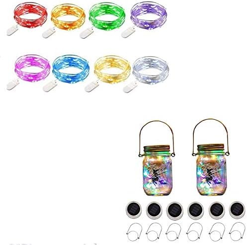 Vookry 8 Pack Fairy Lights + 6 Pack Mason Jar Lights Multicolor