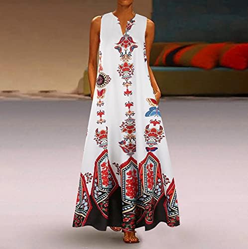 Fragarn maxi haljina za žene 2022 Bohemia casual tiskani tenk gornja haljina ljetna etnička etnička print labav fit swing dugačka haljina