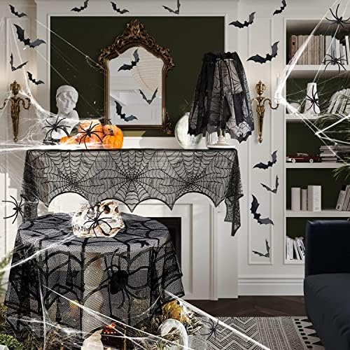 66pcs ukrasi za Halloween sets sets halloween pauk web, čipkasti kamin mantel šal, omoti okruglih stola, čipkasti stol trkač, pačmana