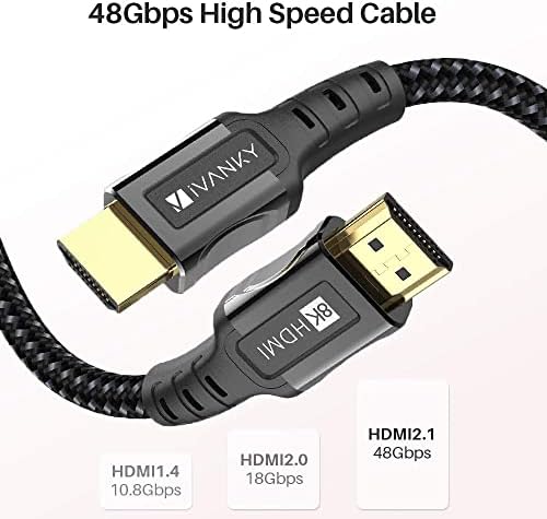 Ivanky 8K HDMI kabel za PS5, HDMI 2.1 kabel 8K@60Hz Ultra HD 48Gbps 8K HDR, 3D, 4320p, 2160p, 1080p, Ethernet - školjka od legure cinka