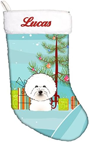 Caroline's Treasures BB1589CSEMB božićno drvce i Bichon Frize Personalizirana božićna čarapa, kamin viseće čarape božićna sezona zabava