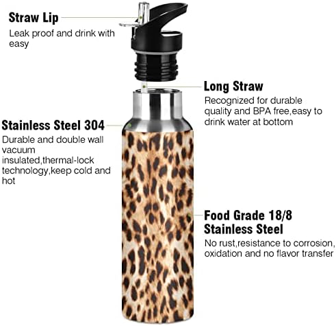 Leopard Print životinjska boca s vodom sa slamnastim poklopcem vakuuma izolirana od nehrđajućeg čelika boca s bocama od nehrđajućeg