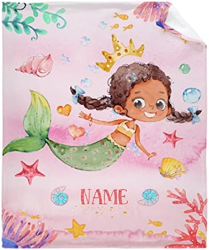 Atthadassi Personalizirani slatka sirena personalizirana deka i djevojčice na deke, deke prilagođenih imena, deke flanela fleece Custom