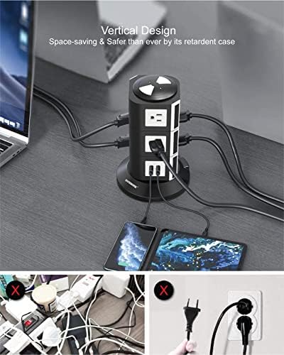 Safemore Strip Strip Safemore, Nasvete zaštitnik Električno punjenje 10 Outleta 4 USB priključaka s 6,5 ft teškim dugim produženim