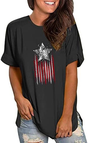 Majica 4. srpnja za žene s američkom zastavom, Ležerne ljetne košulje s okruglim vratom i kratkim rukavima, prugaste, sa zvijezdama,