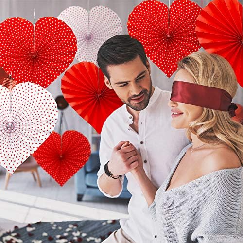 Willbond 12 komada crveni srčani papir obožavatelji srca u obliku valentinova zabava za viseće ukrase za valentinovo dekor godišnjicu