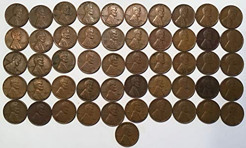 1946. Lincoln Wheat Cent Penny Roll 50 Coins Choice Fine