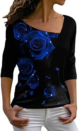 Nokmopo Crop Tops For Women Fashion Casual nagib kapuljača s ovratnikom ruža print majica s dugim rukavima