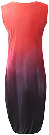 Fragarn Womens Ljetne odjeće, žene ležerni labavi džep s printom duga haljina bez rukava s podijeljenim maxi haljinama