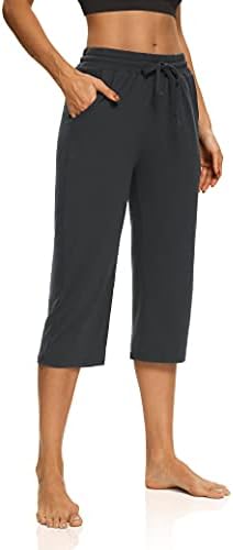 ZJCT Women Yoga Capri hlače široke noge za noge udobno labavi dnevni boravak pidžama kapris za žene s džepovima