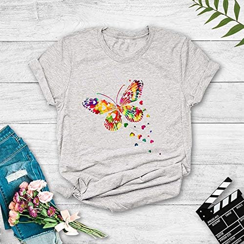 Ženske ljetne majice šarene majice s printom leptira ležerna bluza s okruglim vratom kratkih rukava lagane udobne majice