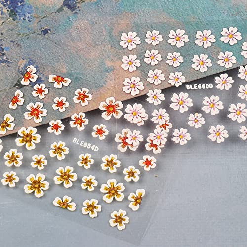 RTKHFZE Cvjetovi naljepnice za nokte za akrilne nokte, 12 listova 3D cvjetne naljepnice za nokte proljetne ljetne cvjetove umjetnosti