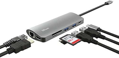 Многопортовый adapter Trust Dalyx 7-u-1 USB-C, USB-C, 2 USB-A, HDMI, Ethernet, Micro SD, SD-kartica, HDR i HDMI 1.4 port za punjenje
