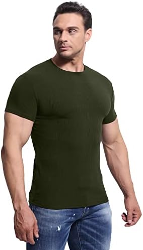 Muške majice za mišiće u rasponu, rastezljive majice kratkih rukava s okruglim vratom za vježbanje u izgradnji tijela, crne