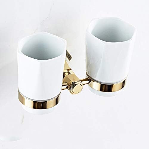 Europski luksuzni Dvostruki držač za čaše keramičke čaše zidni mjedeni kupaonski pribor Crna