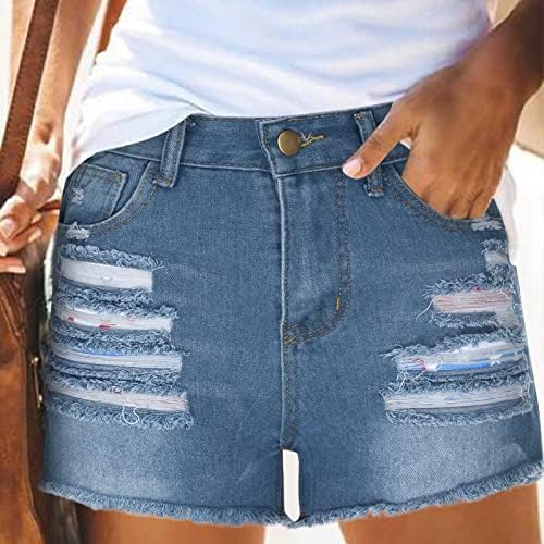 Qiguandz 4. srpnja ženske patriotske raspršene Jean kratke hlače Summer High Skus casual Slim Fit traper kratke hlače s džepovima