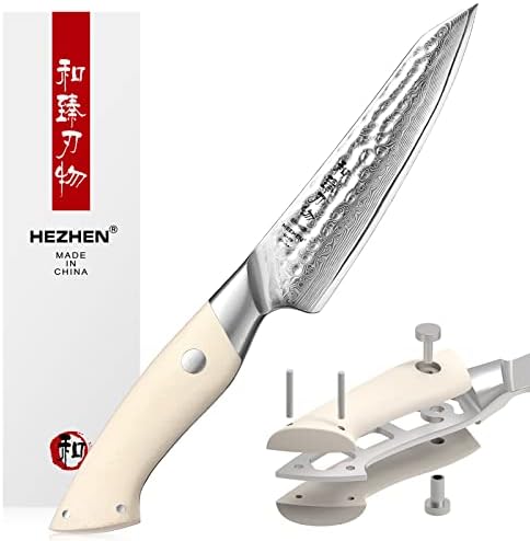 Hezhen 5 ”Utility nož, 67 slojeva Damask Steel Mali nož sitni, japanski stil čekiće za paring ljuštenja voćnog noža, bjelokosti bijela