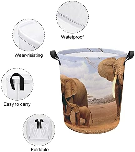 Foduoduo košarica za pranje rublja Petg afrički slon rublje rublje s ručkama sa sklopivim kolicama za odlaganje prljave odjeće za spavaću