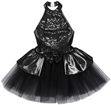 Yuumin Kid Girls Gijeve bez rukava Dance tutu haljina sequined Bowknot balet leotard suknja suvremena moderna plesna odjeća crna 16