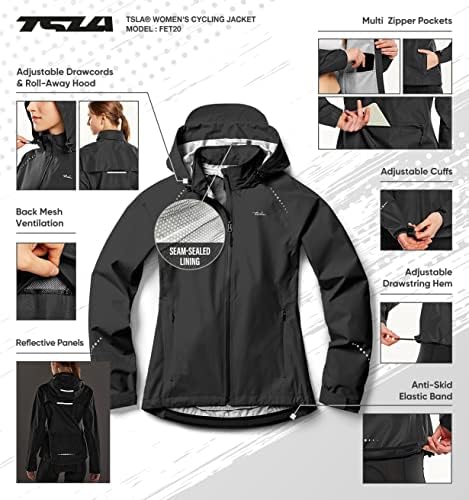 TSLA ženska jakna za vožnju na vjetrovima, vodootporne jakne za vježbanje, pakirajući reflektirajući planinarski kapuljača
