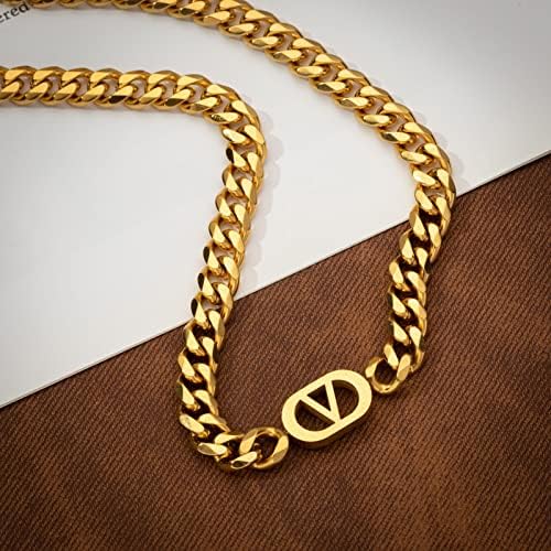 Zlatna kubanska lančana ogrlica za žene 18K pozlaćeni kubanski lanac ženske zlatne ogrlice klasični dizajn slova; Kubanska lančana