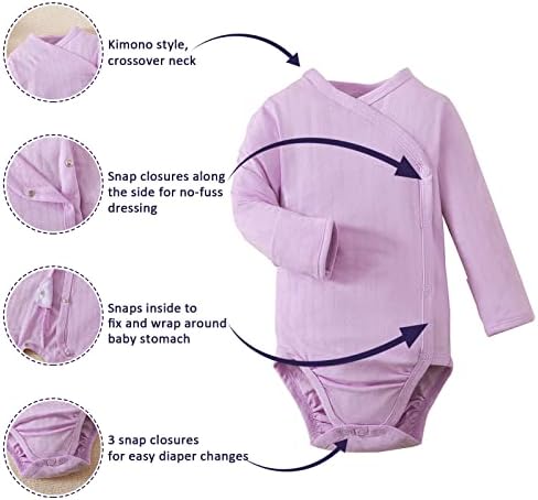 Defahn Baby Side Snap Kimono Bodisuit pamuk 3-pack unisex onsies za djevojčicu novorođenčeta